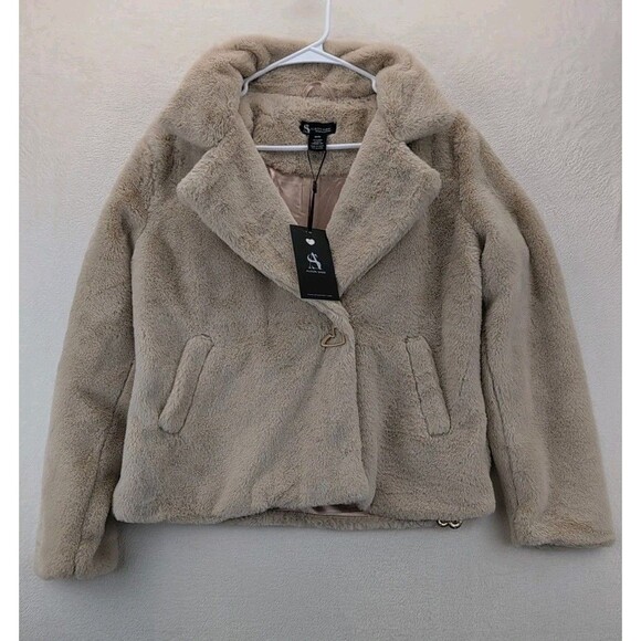 Alison Sheri Faux Fur Coat Jacket Women’s M Camel Colored Soft Shaggy Vogue NWT - Picture 1 of 16